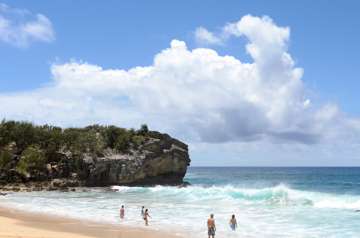 This is the cliff people like to jump from during high tide. (Kauai, Hawaii)