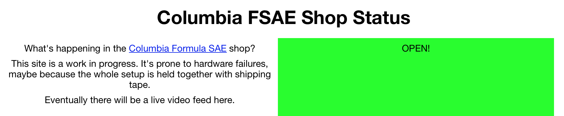 Website showing that the door is currently open